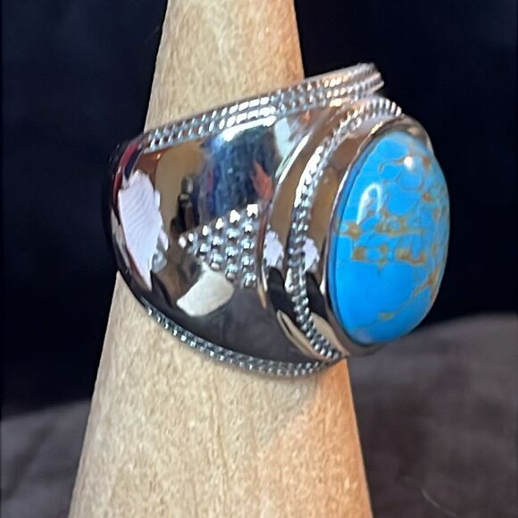 Mojave Blue Turquoise Ring in Stainless Steel size 
9.40 ctw - Picture 3 of 7